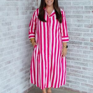 Pink and White Striped Maxi Dress